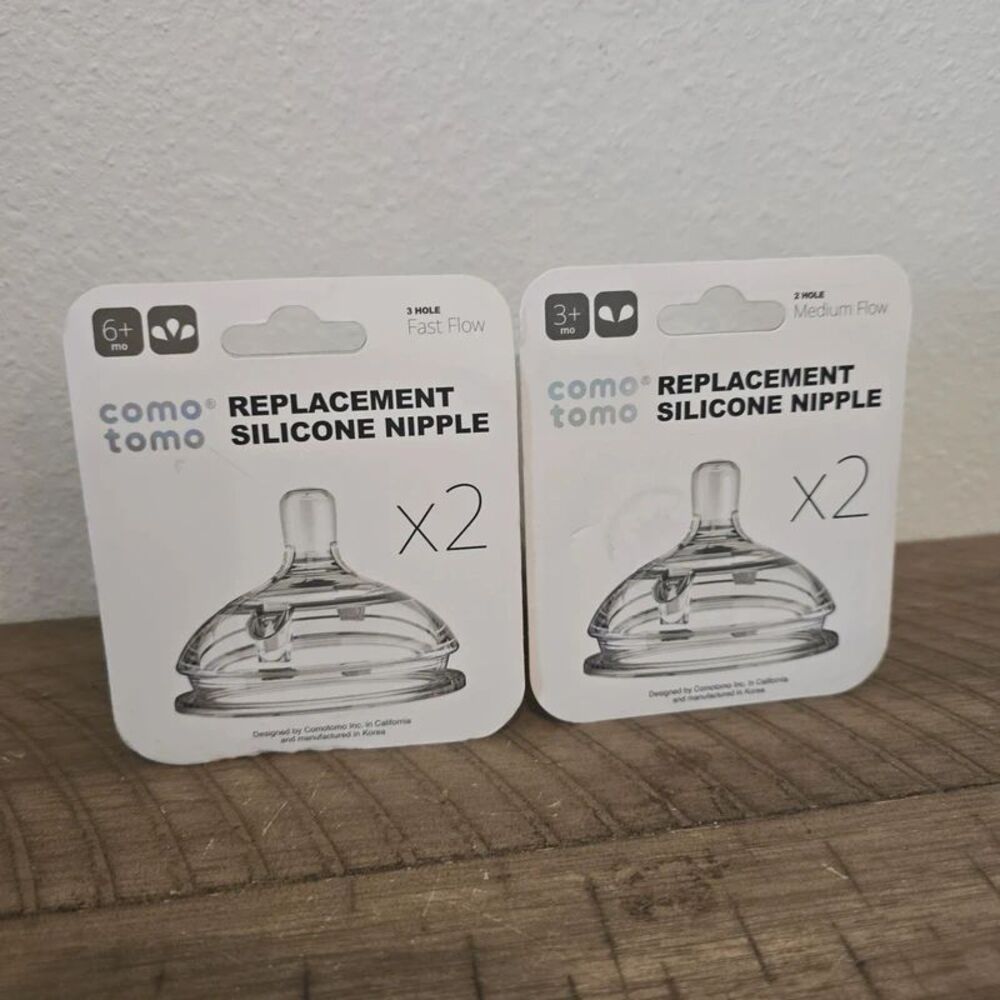 Comotomo Gen 1 Replacement Silicone Nipples Medium Fast Flow 3M+ 6M+ NEW 4pc